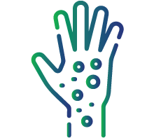 Painful red blisters in the palms of hands and soles of the feet