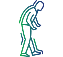 Stooped posture or kyphosis ("hunched back")